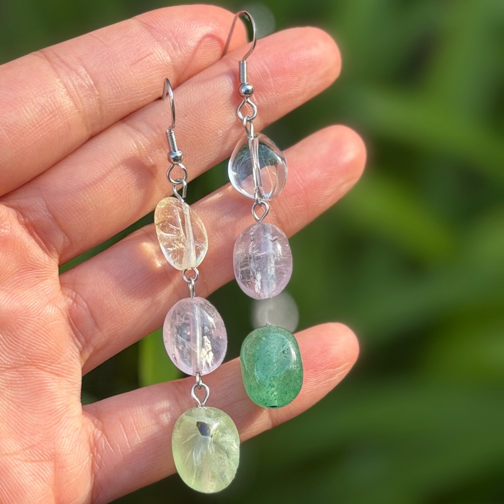 Stainless steel multi gem stone drop earrings 0443